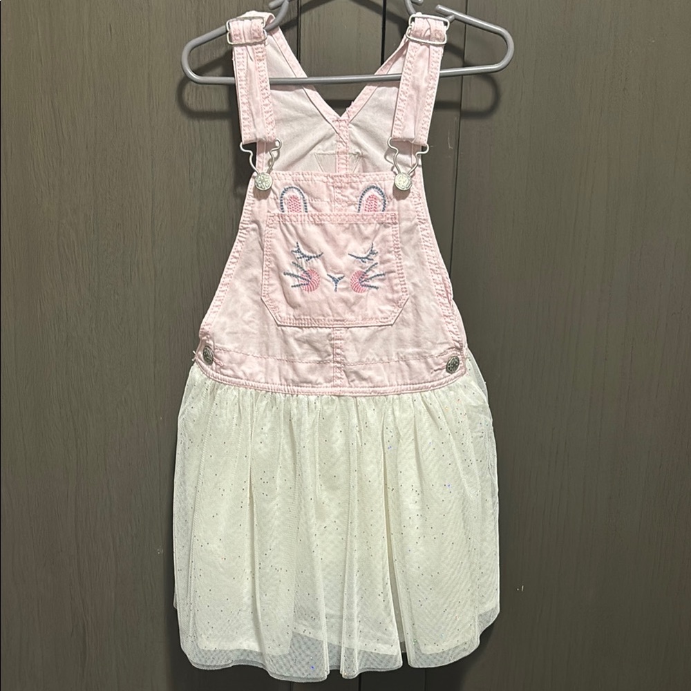 Adorable Pink and White Kids Overall Dress